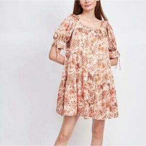 En Saison Amira Square Neck Tie Sleeve Babydoll Mini Dress, Size XS
